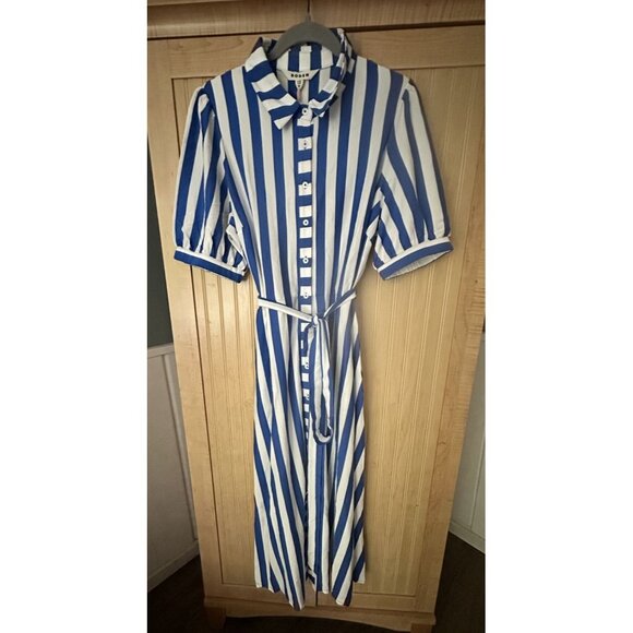Blue and white stripe collared dress midi BODEN Libby size us 14 R - Picture 6 of 6